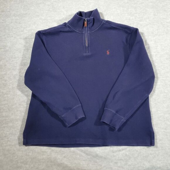 Polo Ralph Lauren Sweater Mens XL Blue Knitted Pony Logo Mock Neck Quarter Zip - Picture 1 of 9